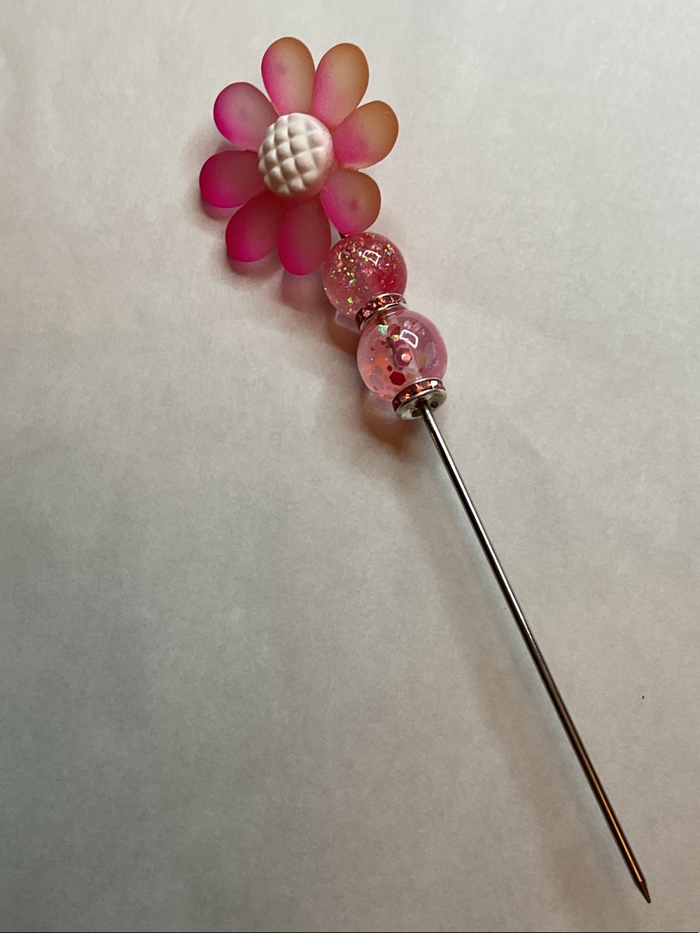 Pink Flower Hatpin with Sparkle Beads